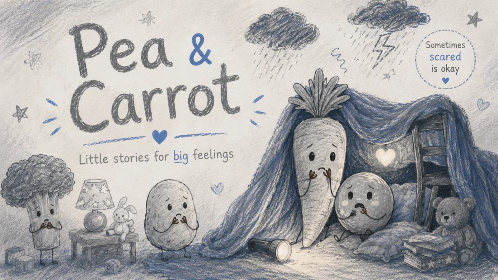 Pea & Carrot scared feelings guide illustration
