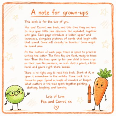 A spread from My First Learn ABC with Pea & Carrot